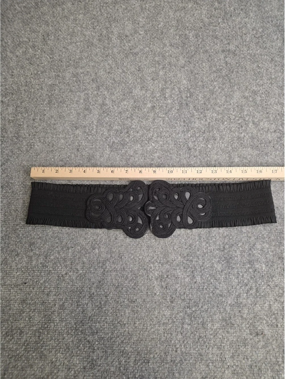 Chicos Black Elastic Stretch Wide Waist Belt Soutache Frog Closure Size M EUC